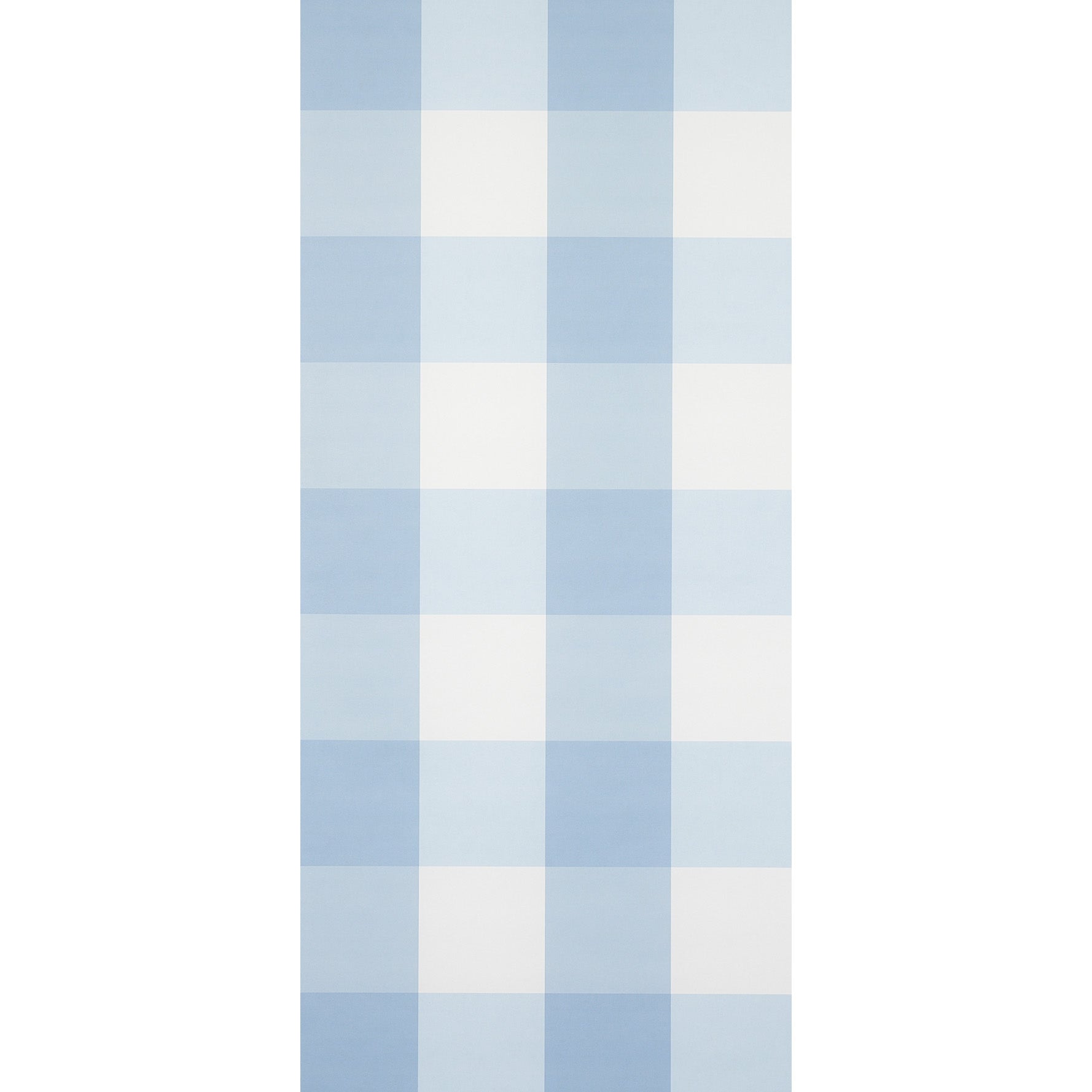 Blue and white checkered wallpaper panel in a tall rectangle, gingham-style wallcovering.