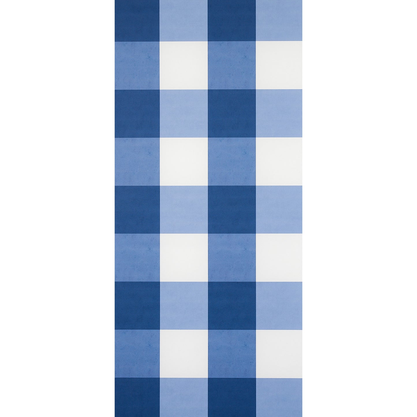 Blue-and-white plaid wallcovering with alternating navy and light-blue squares; rectangular panel.