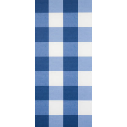 Blue-and-white plaid wallcovering with alternating navy and light-blue squares; rectangular panel.