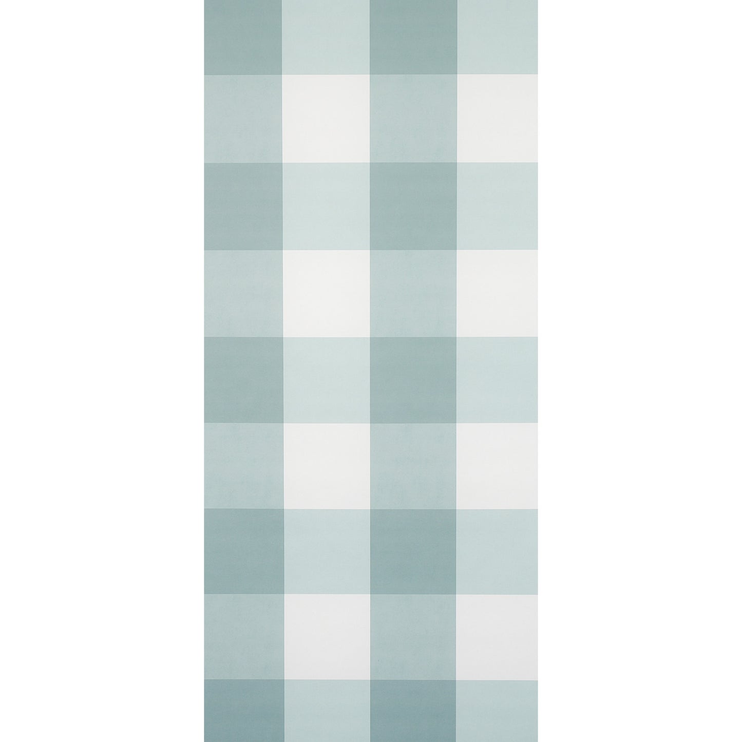 Large seaglass check wallcovering with pale blue and white gingham plaid.