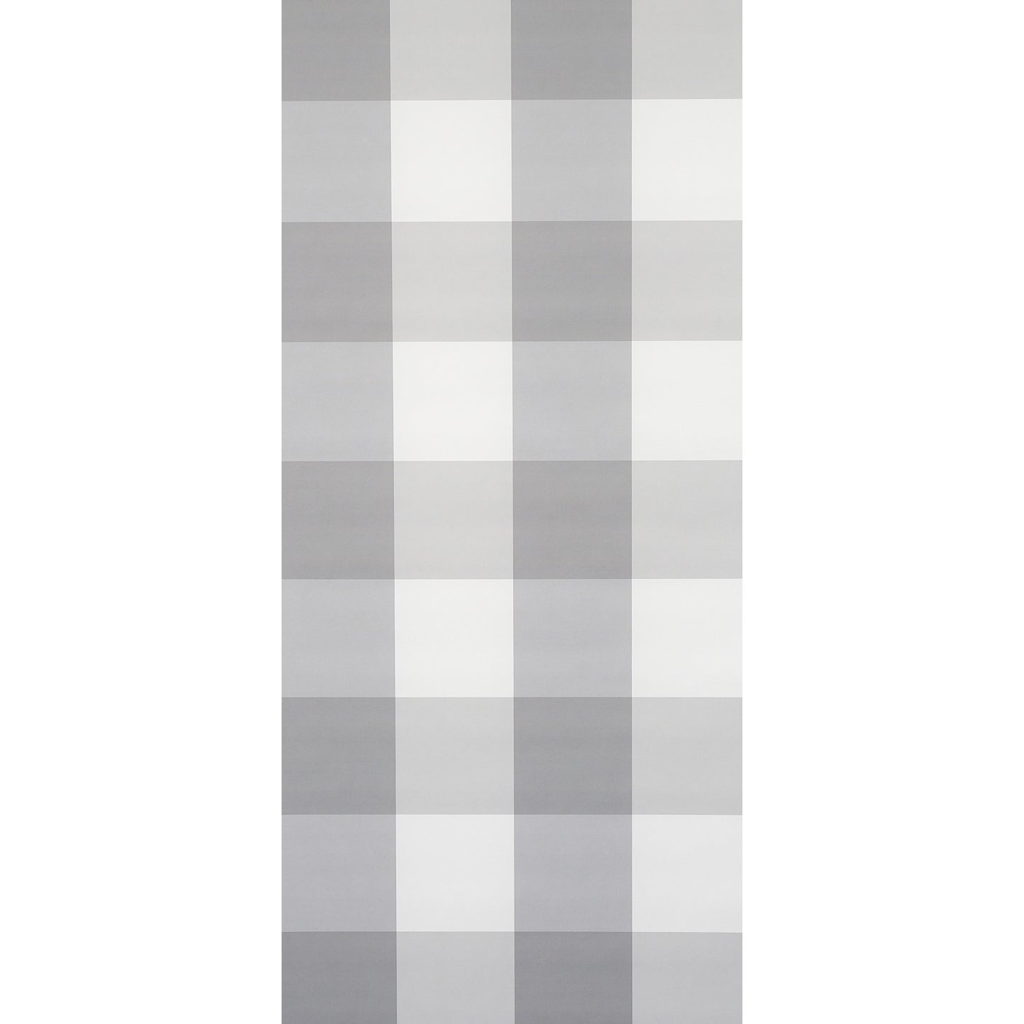 Grey and white plaid wallcovering with a large check pattern.