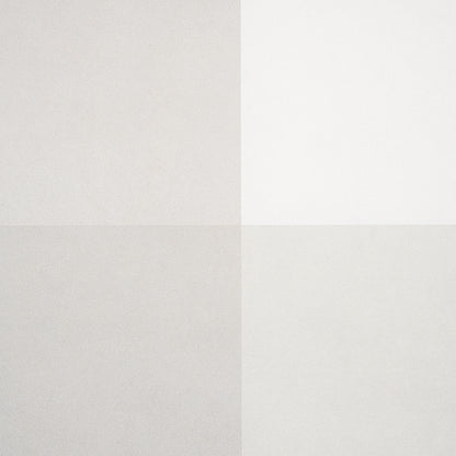 Quad swatch of birch plaid wallcovering in four soft neutrals: beige, white, light gray and pale gray.