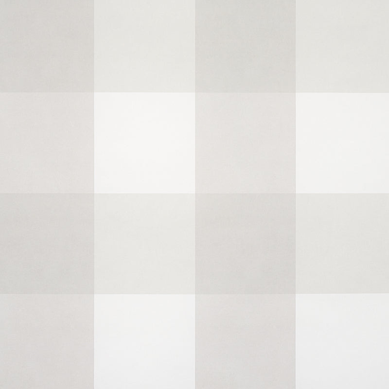 Light gray and white plaid wallpaper with a large check pattern.