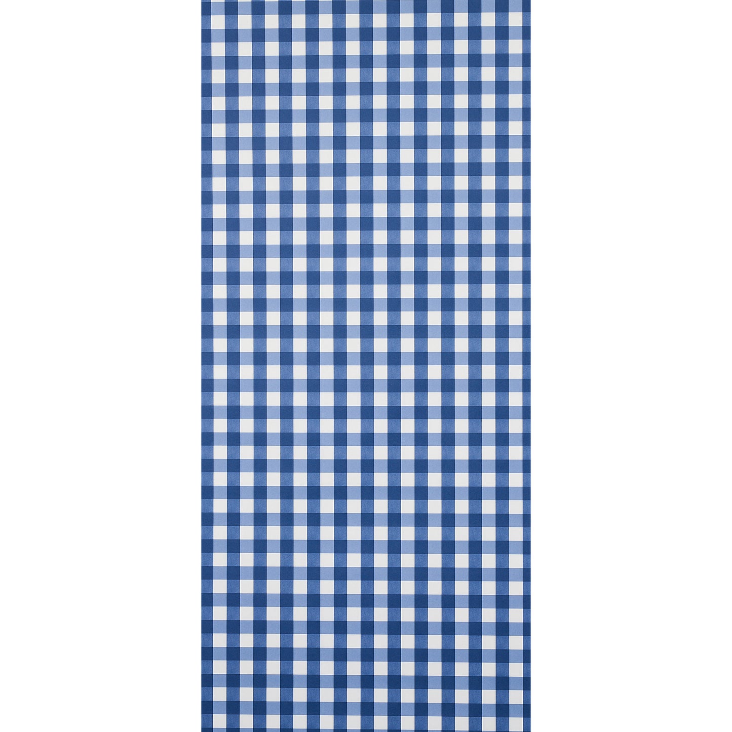 Blue and white gingham check fabric, vertical rectangular textile.