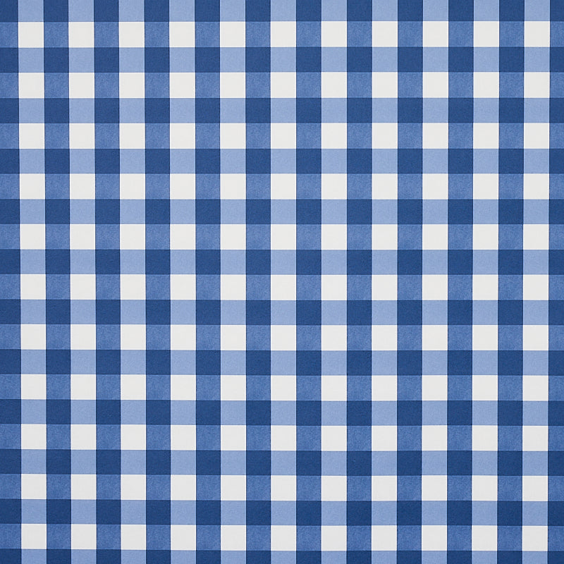 Blue and white gingham check fabric pattern with small squares; classic casual cloth for shirts or table linens.