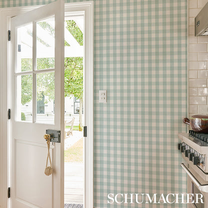 SCHUMACHER  PLAID WALLCOVERINGS WILLA CHECK SMALL   SEAGLASS   - 5012366