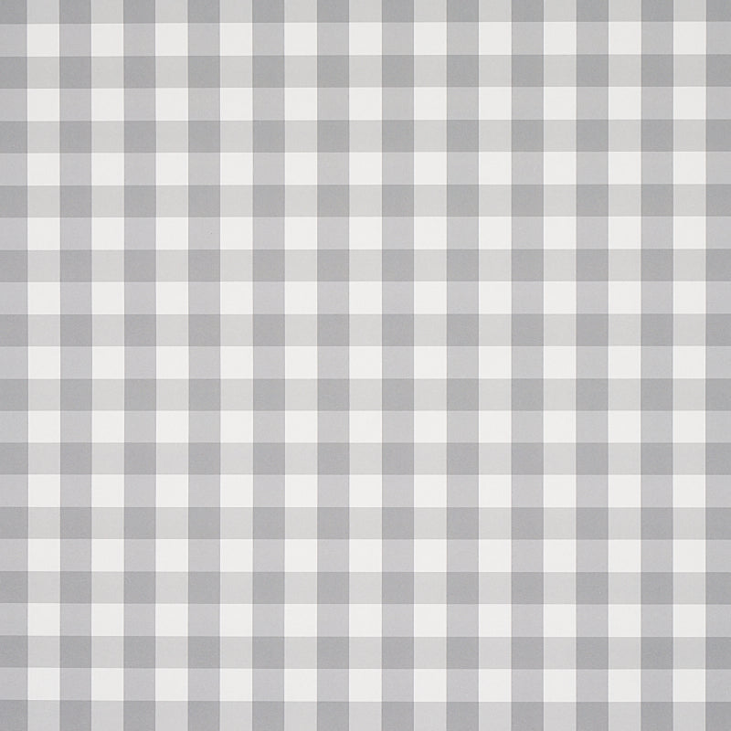 Gray and white small-check plaid wallcovering with gingham-style square checks.
