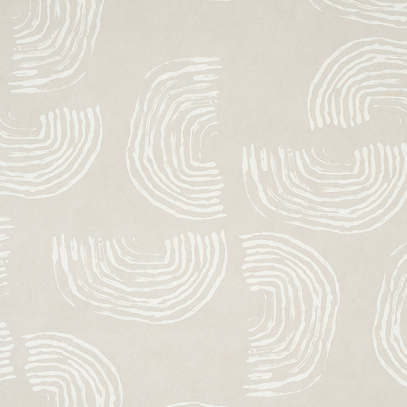 Beige textile with abstract white curved brushstroke arcs, a soft decorative pattern.