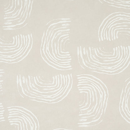 Beige textile with abstract white curved brushstroke arcs, a soft decorative pattern.