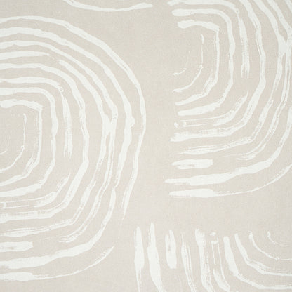 Beige rug with white fingerprint-inspired concentric swirl pattern; modern minimalist textile.