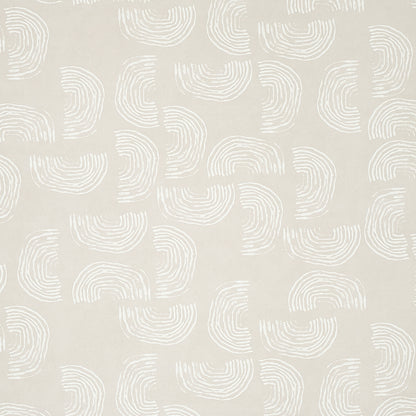 Beige wallpaper featuring repeating white curved arc motifs forming partial circles; subtle, modern geometric pattern.