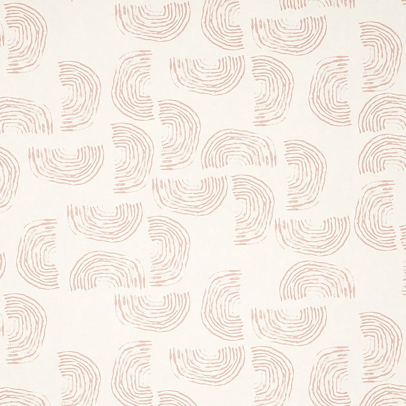 Cream background with pale pink concentric arc motifs forming a repeating geometric pattern.