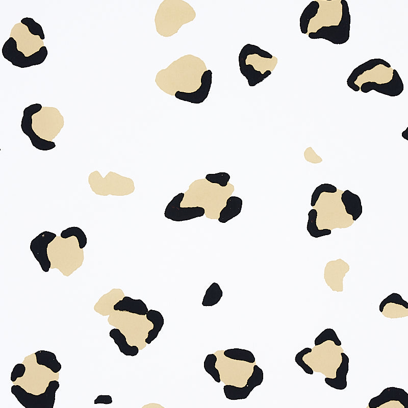 Beige irregular leopard spots edged in black on an ivory background.