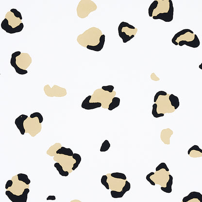 Beige irregular leopard spots edged in black on an ivory background.