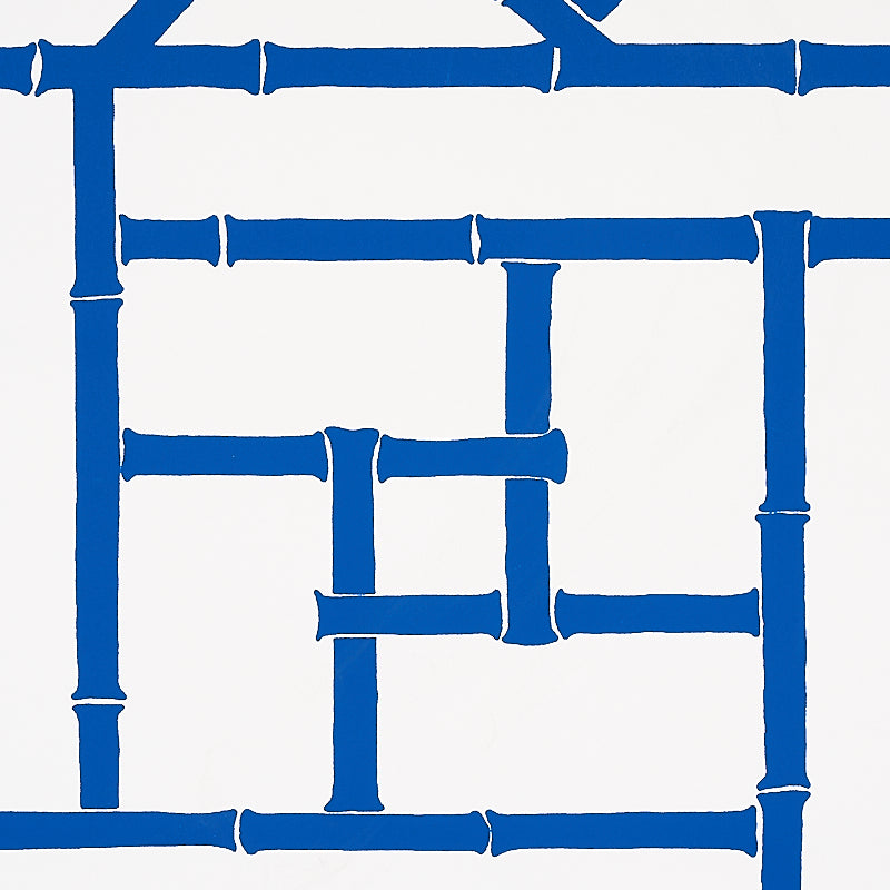 Indigo trellis lattice pattern on white background; geometric grid design suitable for wall art or textiles.