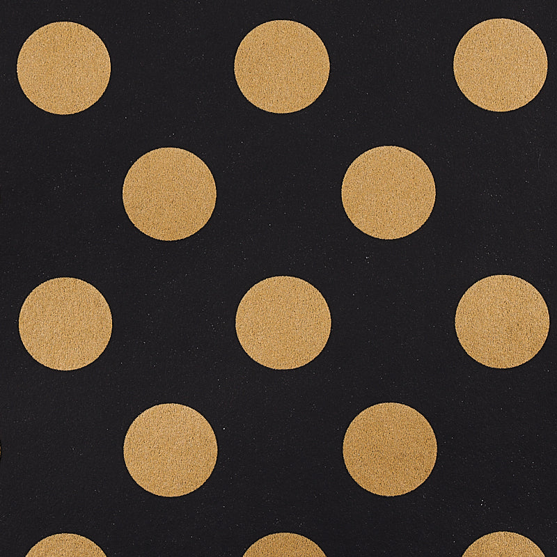 Black wallpaper with evenly spaced tan-gold polka dots in a repeating pattern.