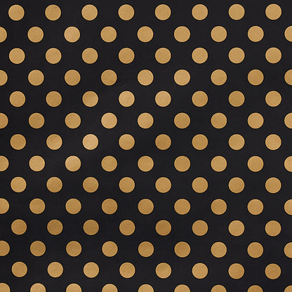Black background with gold polka dots.