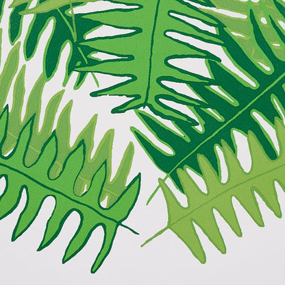 Bright green tropical fern leaf pattern on white background; overlapping fronds create bold botanical decor.