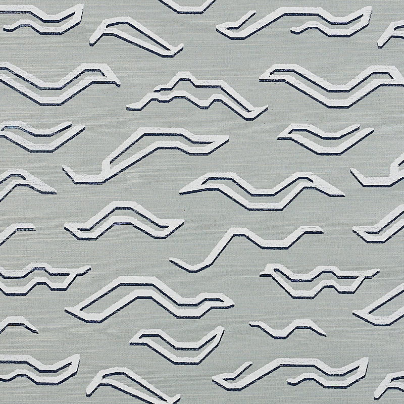 Light gray fabric with repeating white zigzag wave shapes and navy shadows.