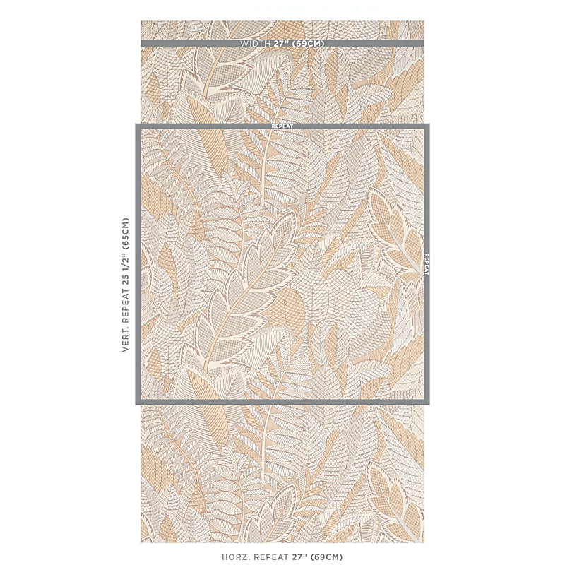 5012660 wallpaper sample: beige fern leaves on cream background with gray borders, vertical repeating botanical design.
