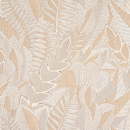 Beige & ivory fern leaf pattern with textured weave; suitable for wallpaper or upholstery fabric.