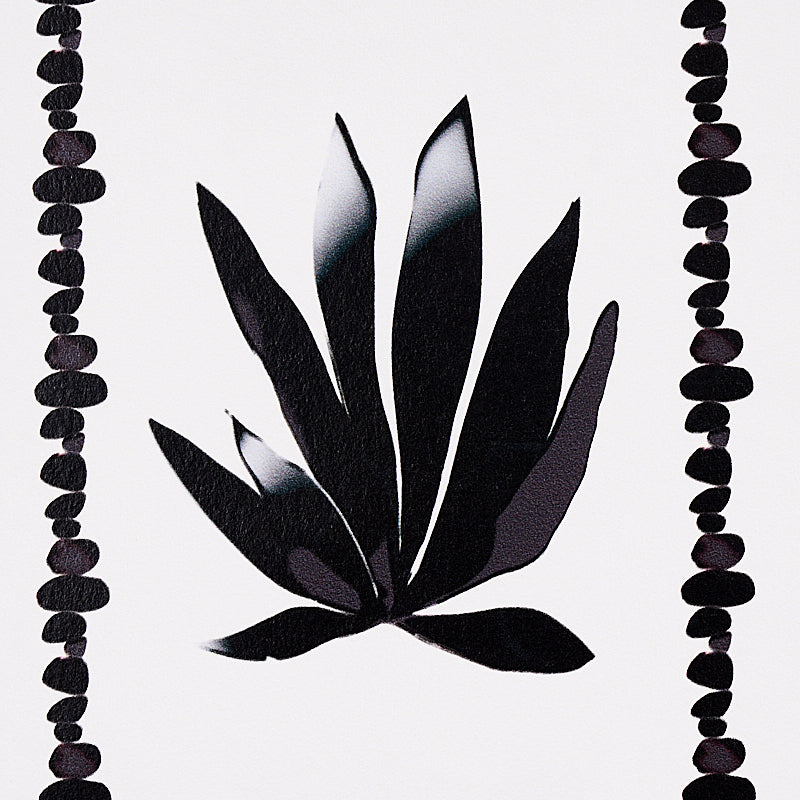 Black agave-like succulent silhouette centered, flanked by beaded garland borders.