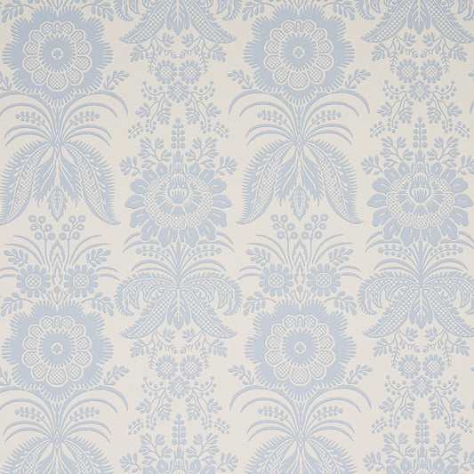 Schumacher Greta wallpaper 5012720 in ivory — textured mirrored floral damask, washable non-woven wallcovering for elegant, timeless interiors.