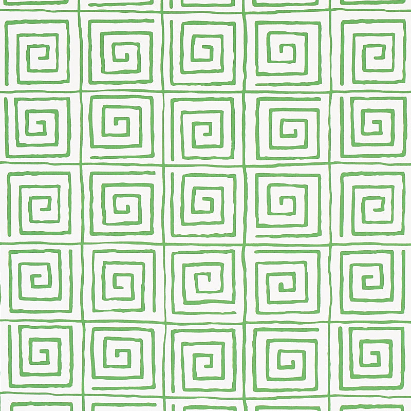 Repeating green leaf pattern on white background; wallpaper design.