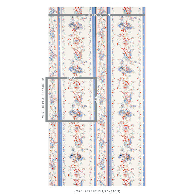 SCHUMACHER WALLCOVERING  CABANA ELENA PAISLEY STRIPE   BLUE   - 5012891