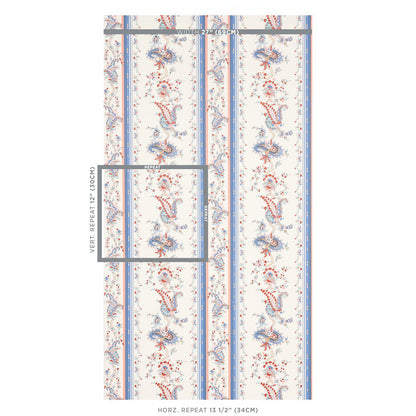 SCHUMACHER WALLCOVERING  CABANA ELENA PAISLEY STRIPE   BLUE   - 5012891