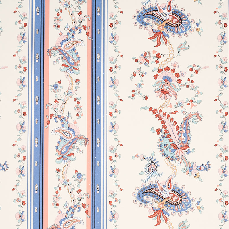 SCHUMACHER WALLCOVERING  CABANA ELENA PAISLEY STRIPE   BLUE   - 5012891