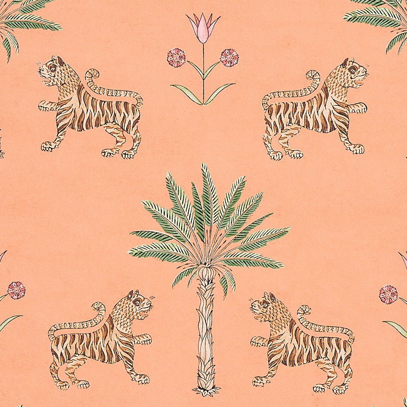 SCHUMACHER WALLCOVERING  MYSTIQUE TIGER PALM   CRIMSON ON PEACH   - 5012920