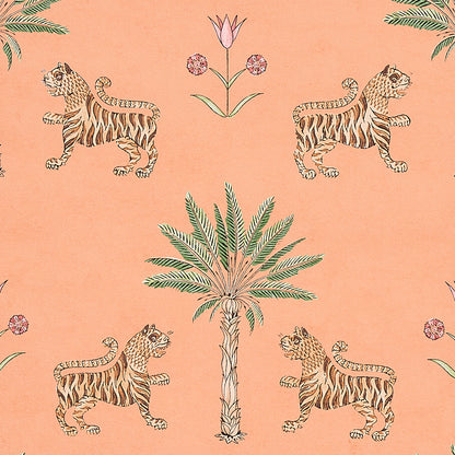 SCHUMACHER WALLCOVERING  MYSTIQUE TIGER PALM   CRIMSON ON PEACH   - 5012920