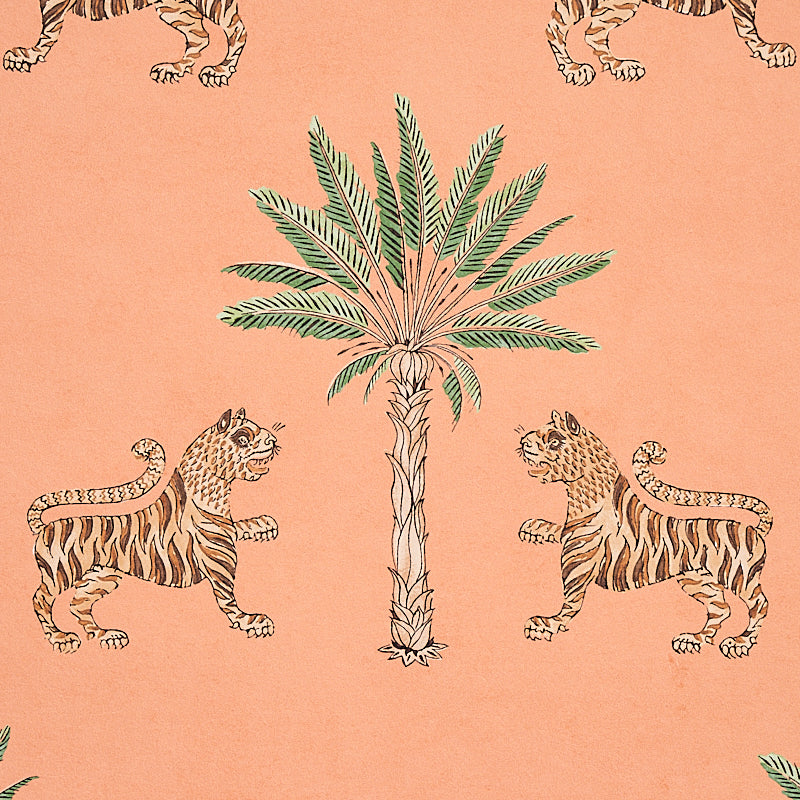 SCHUMACHER WALLCOVERING  MYSTIQUE TIGER PALM   CRIMSON ON PEACH   - 5012920