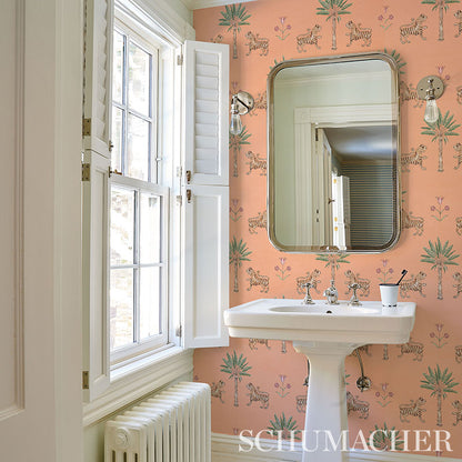 SCHUMACHER WALLCOVERING  MYSTIQUE TIGER PALM   CRIMSON ON PEACH   - 5012920