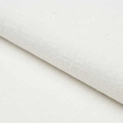 Close-up of white linen bark grasscloth wallcovering with a woven texture; natural-looking wallcovering for walls.