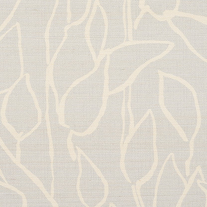 Beige linen-like fabric with off-white abstract leaf pattern; textured textile for upholstery or drapes.