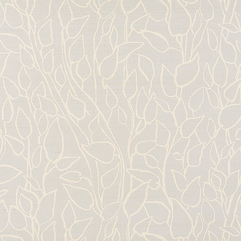 Ivory vine and leaf pattern on sky blue wallpaper; botanical, organic branches for subtle decor.
