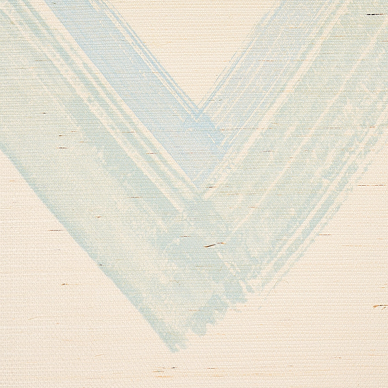 Printed blue grasscloth wallpaper with sisal texture; beige undertones, textured wall covering.
