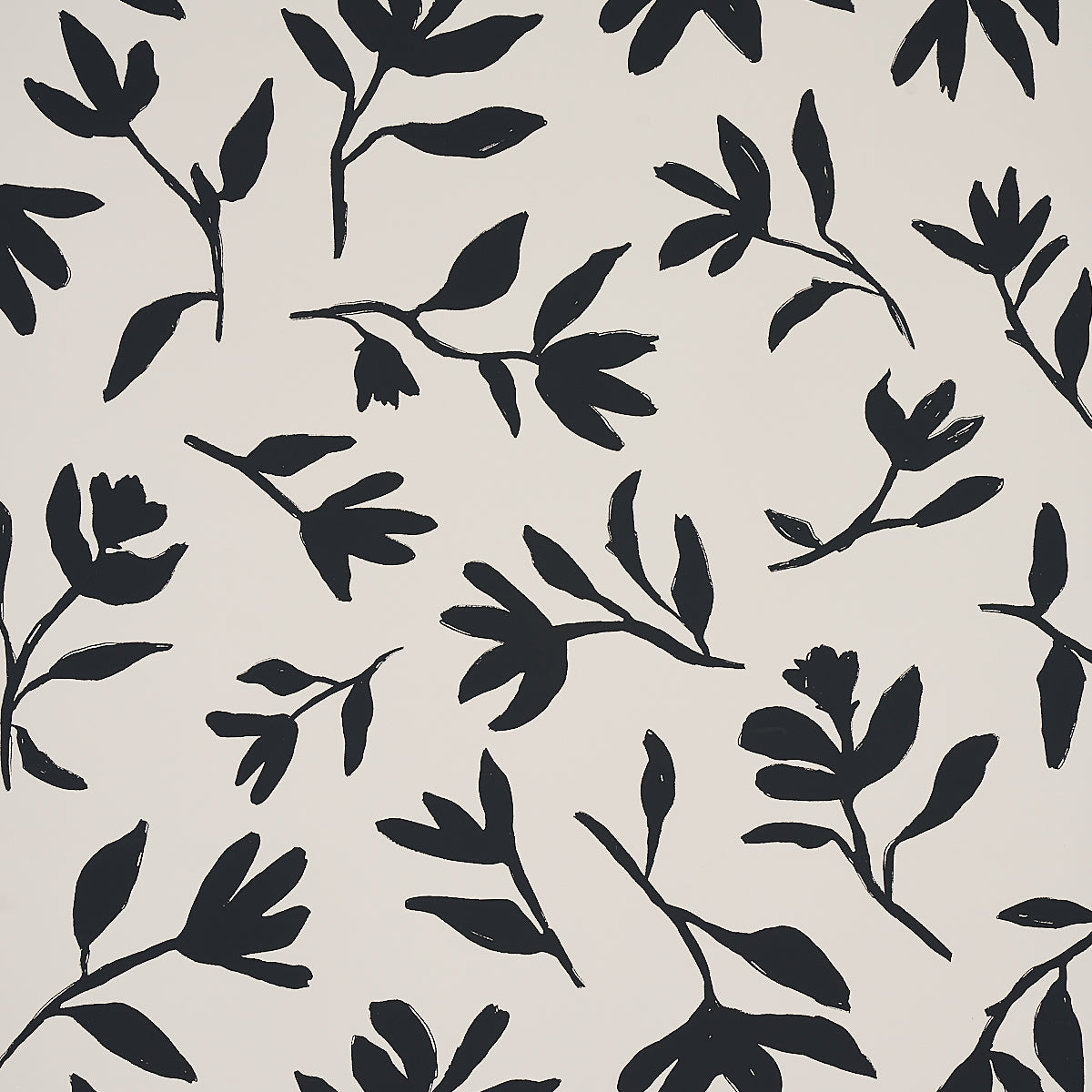 Black & white laurel wallpaper featuring a stylized botanical leaf pattern.