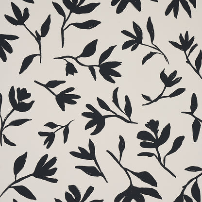 Black & white laurel wallpaper featuring a stylized botanical leaf pattern.
