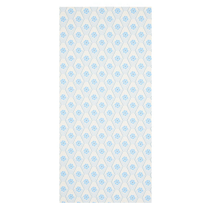 Pale blue diamond lattice with tiny floral centers; decorative wallpaper or fabric swatch.