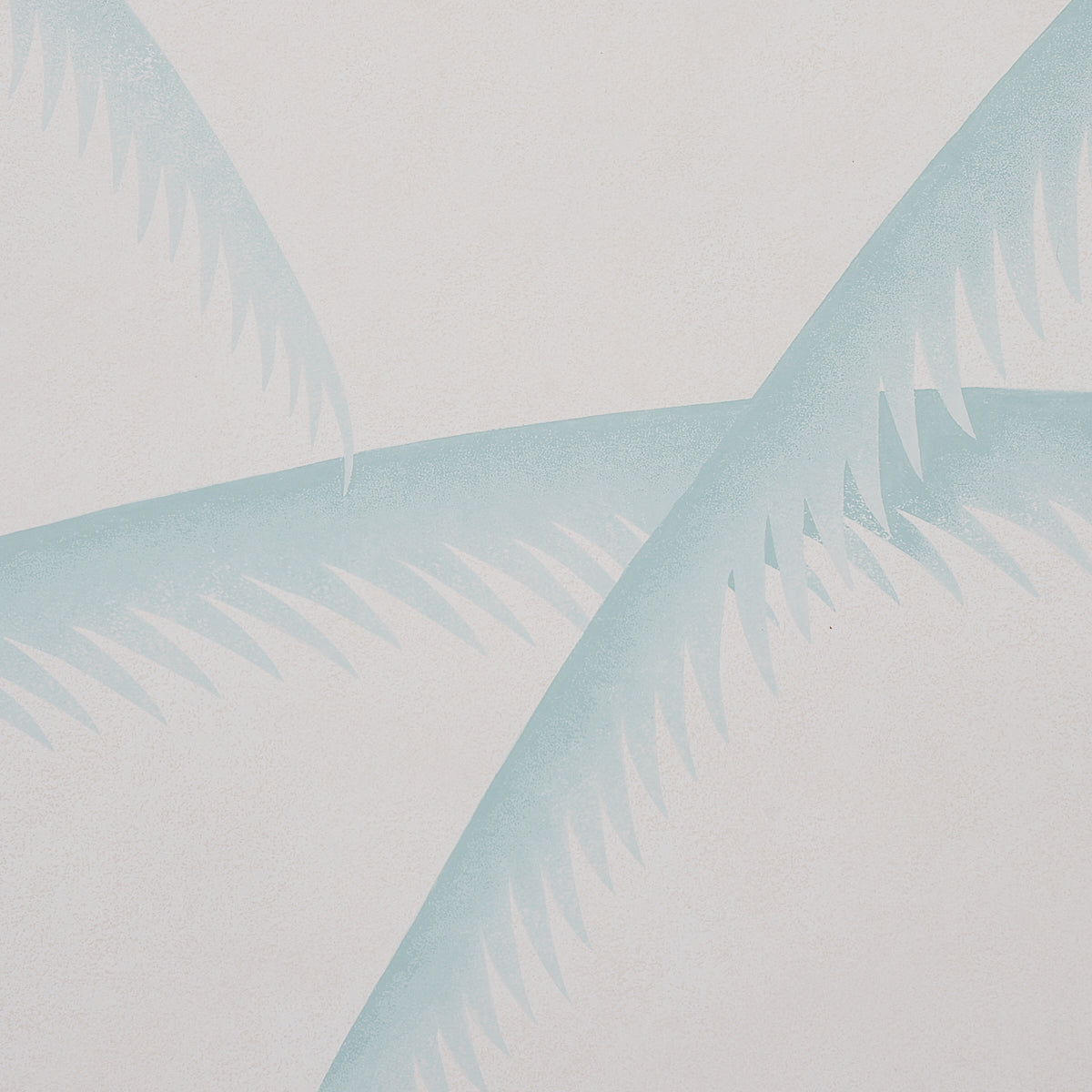 Pastel teal palm frond pattern with intersecting leaves on a light neutral background.