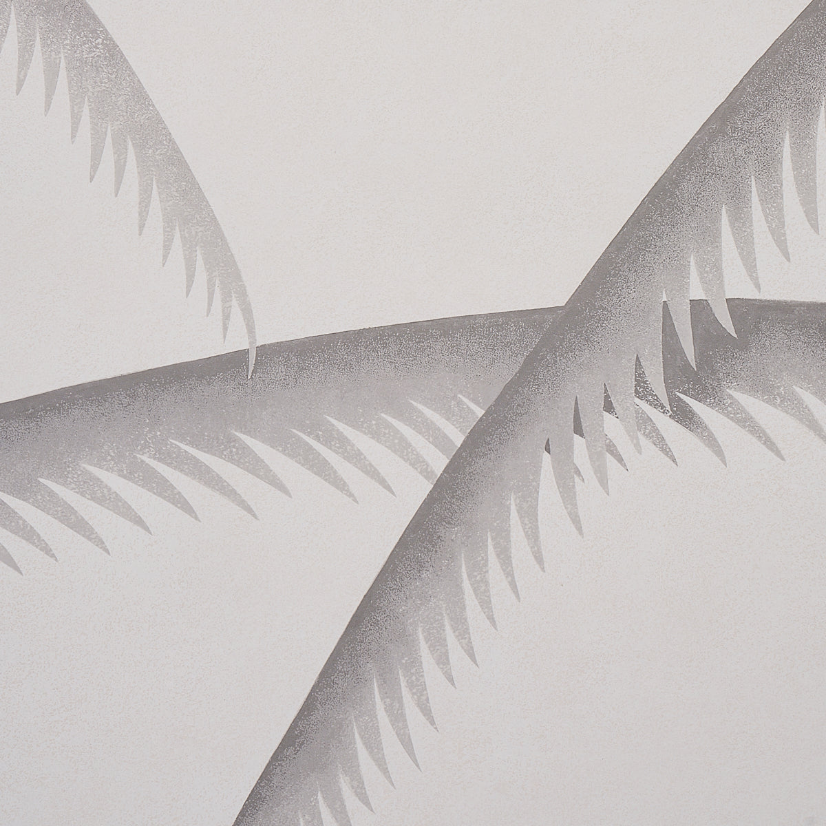 Charcoal palm leaf pattern on a light background; abstract tropical frond design for wallpaper & fabric.