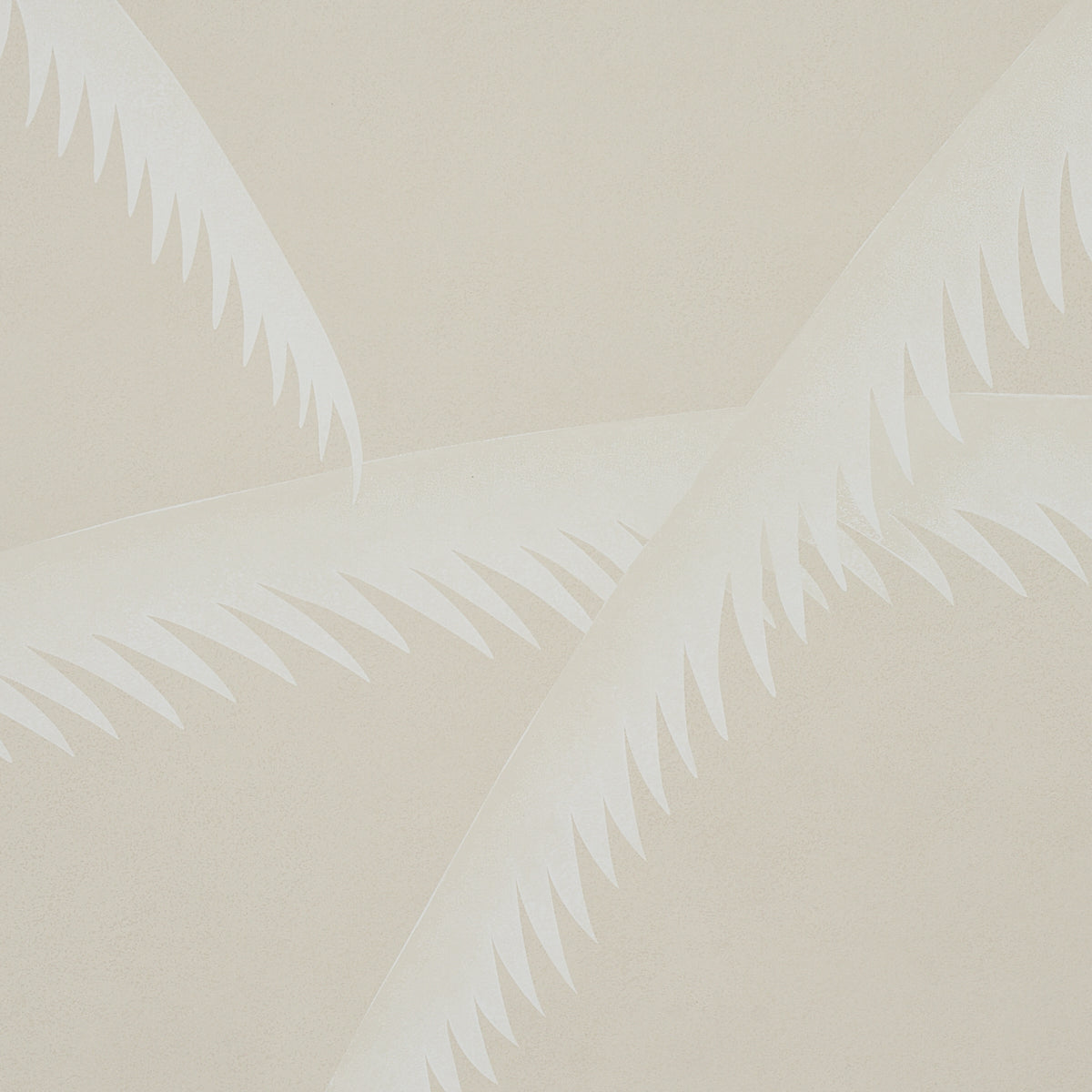 Abstract cream background with overlapping white jagged curved shapes resembling stylized leaves.