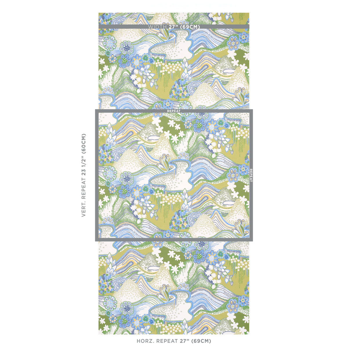 SCHUMACHER WALLCOVERING  CLEMENTS RIBEIRO DAISY CHAIN   GREEN AND BLUE   - 5013552