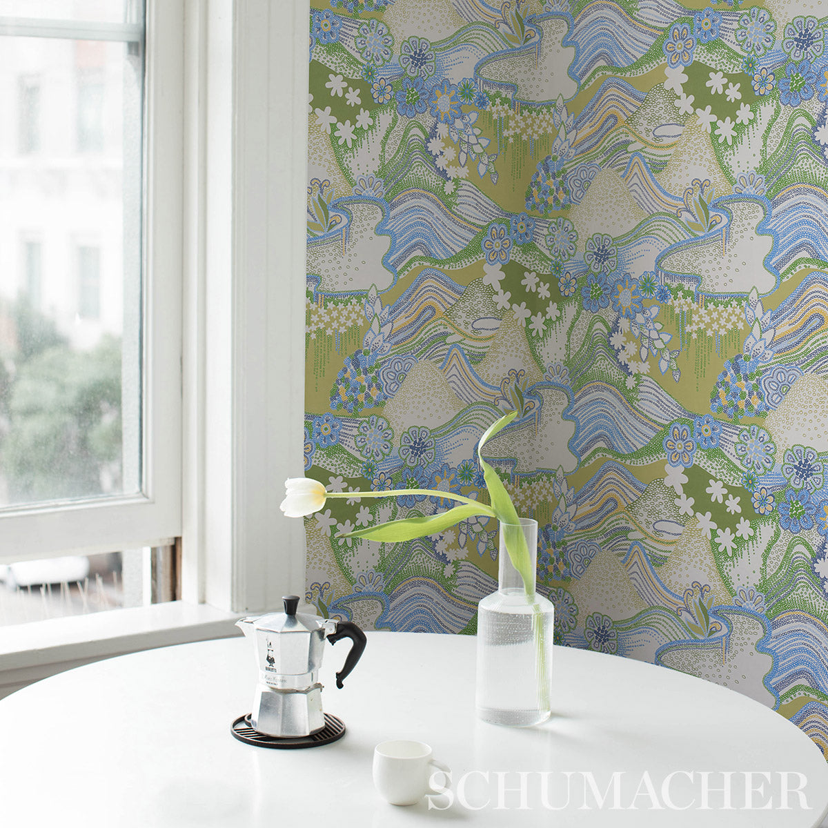 SCHUMACHER WALLCOVERING  CLEMENTS RIBEIRO DAISY CHAIN   GREEN AND BLUE   - 5013552
