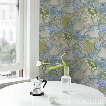 SCHUMACHER WALLCOVERING  CLEMENTS RIBEIRO DAISY CHAIN   GREEN AND BLUE   - 5013552