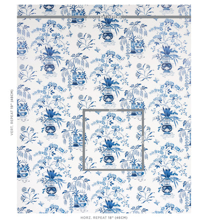 Indigo-blue and white porcelain Ming vase with a blue-and-white chinoiserie floral motif.