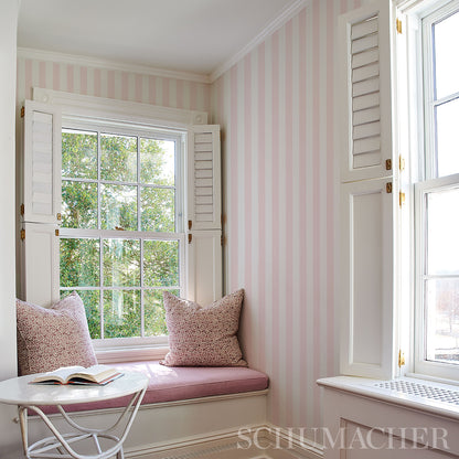 Pastel pink striped fabric swatch